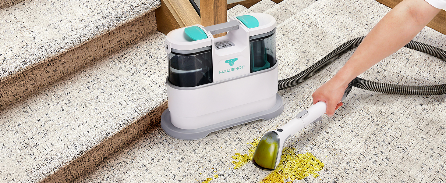 HAUSHOF StainZapper Pro: Професійний миючий пилосос для килимів, меблів та авто. Потужність 450W, 12kPa, об'єм 1,5+0,8L, з миючим засобом та щіткою для швів. Ефективний видалення плям з килимів, диванів, оббивки та салону авто.