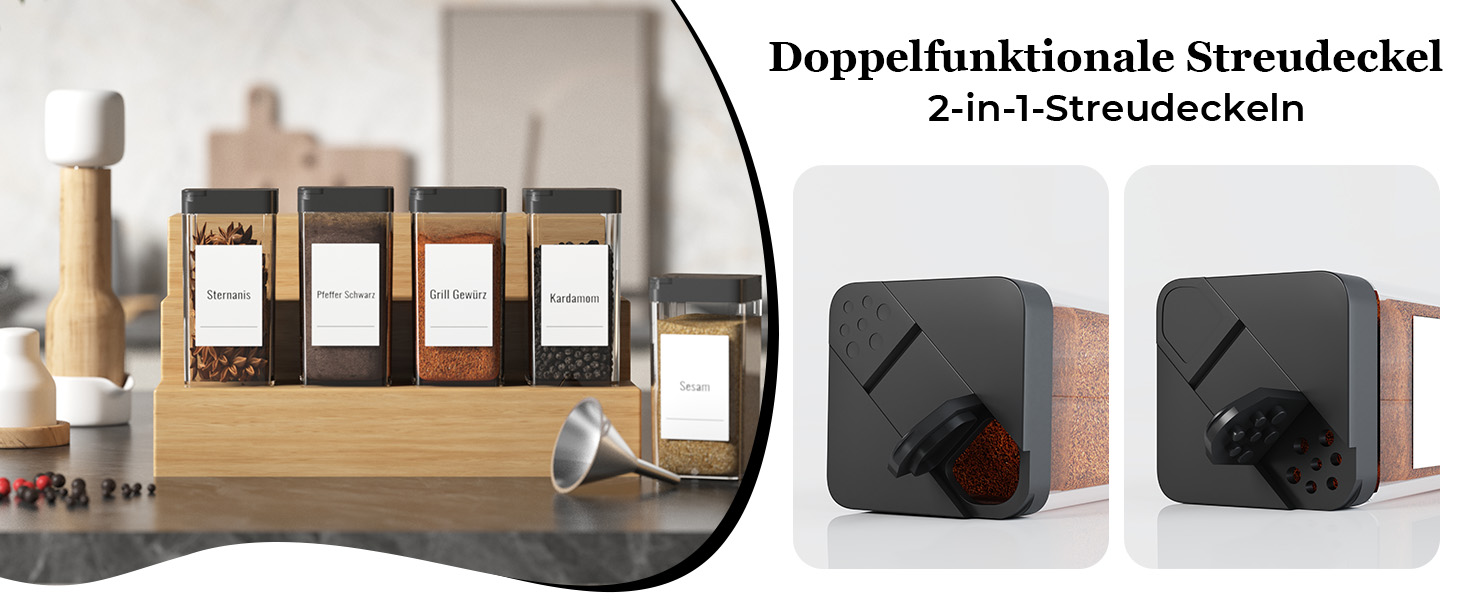 Набір баночок для спецій кутовий 12 шт. по 120 мл з кришкою, чорний