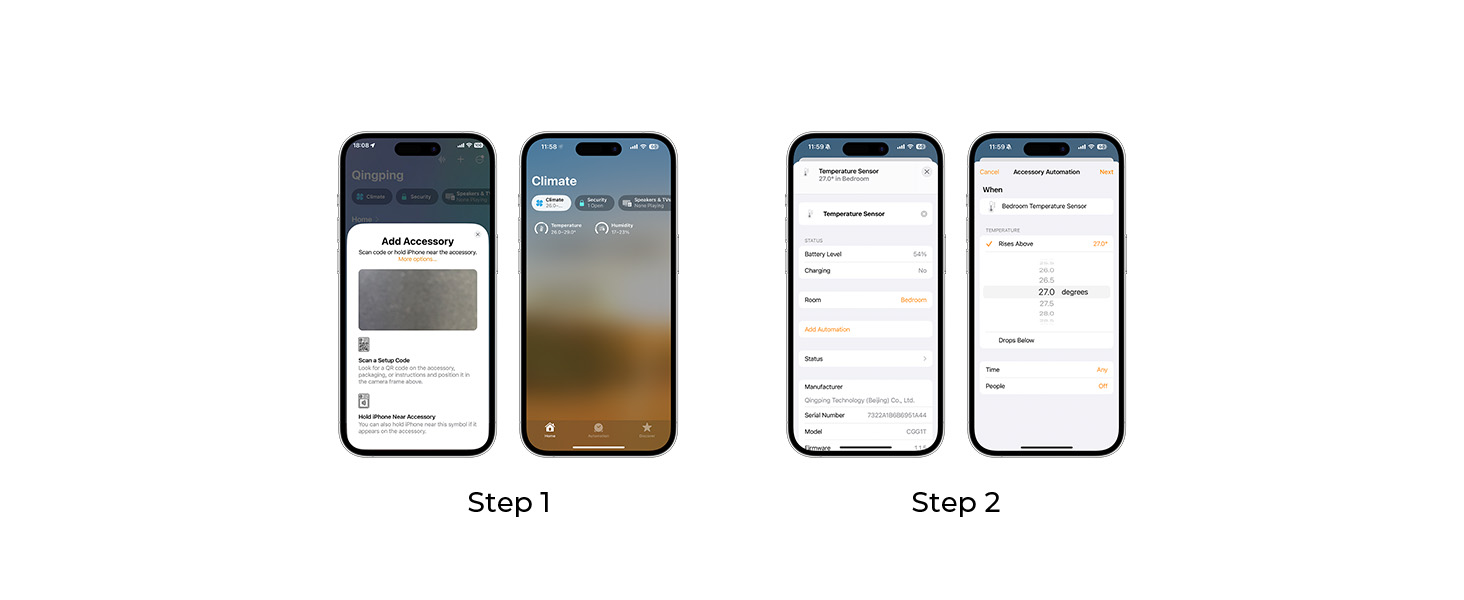 Qingping Термометр-гігрометр із сенсором, підтримка Apple HomeKit, бездротовий монітор температури та вологості з E-Ink дисплеєм, Thread/Bluetooth, для iOS