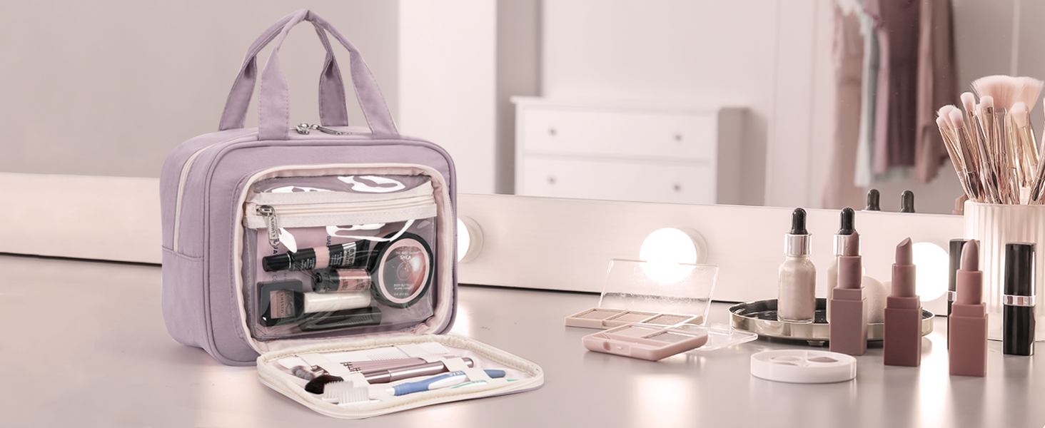 Велика косметичка для жінок Kulturtasche Damen Gross, дорожня косметичка, сумочка для макіяжу, валізка для туалетних речей (Бежевий фламінго)