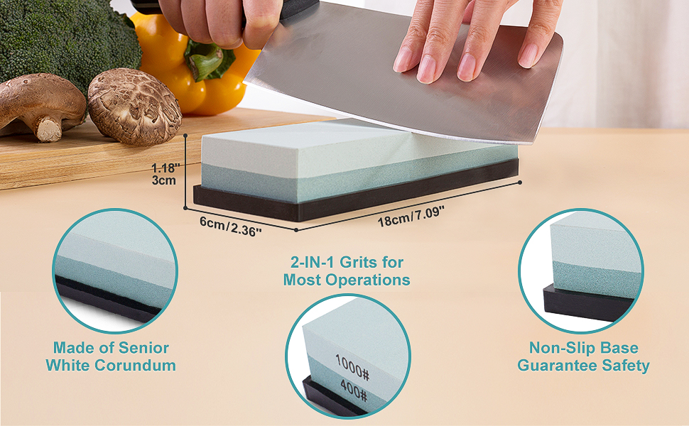 Точильний камінь Messerschärfstein 400/1000 для ножів, кухонних інструментів, мисливських ножів, з гумовою основою