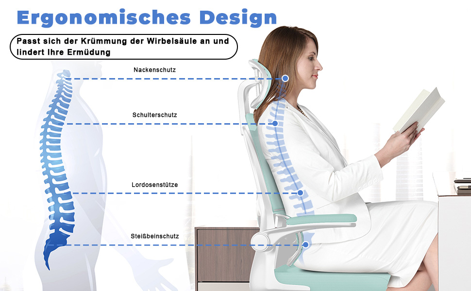 Офісне крісло Naspiro, ергономічне з регульованою підголовником, підлокітниками, підтримкою попереку, поворотне з дихаючою сіткою, для дому/офісу, зелене