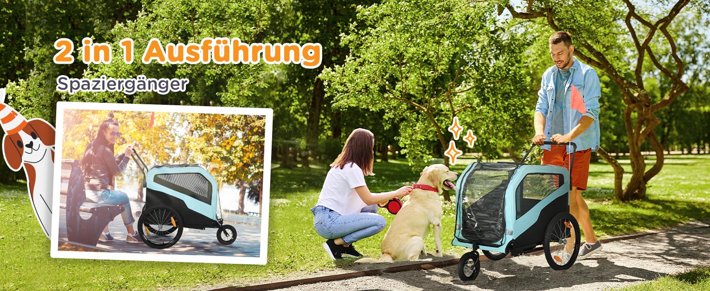 PawHut 2-в-1: Причіп для собак, велосипедний причіп для собак, візок для собак з відбивачами, до 30 кг, для великих собак, Оксфордська тканина, блакитний