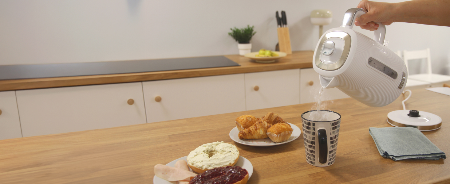 Набір Elegance Set: тостер з широкими слотами (2 шт.), електрочайник 1,7 л (бездротовий, 2200 Вт, BPA-free) + кавомашина з фільтром на 10 чашок (1,25 л), білий