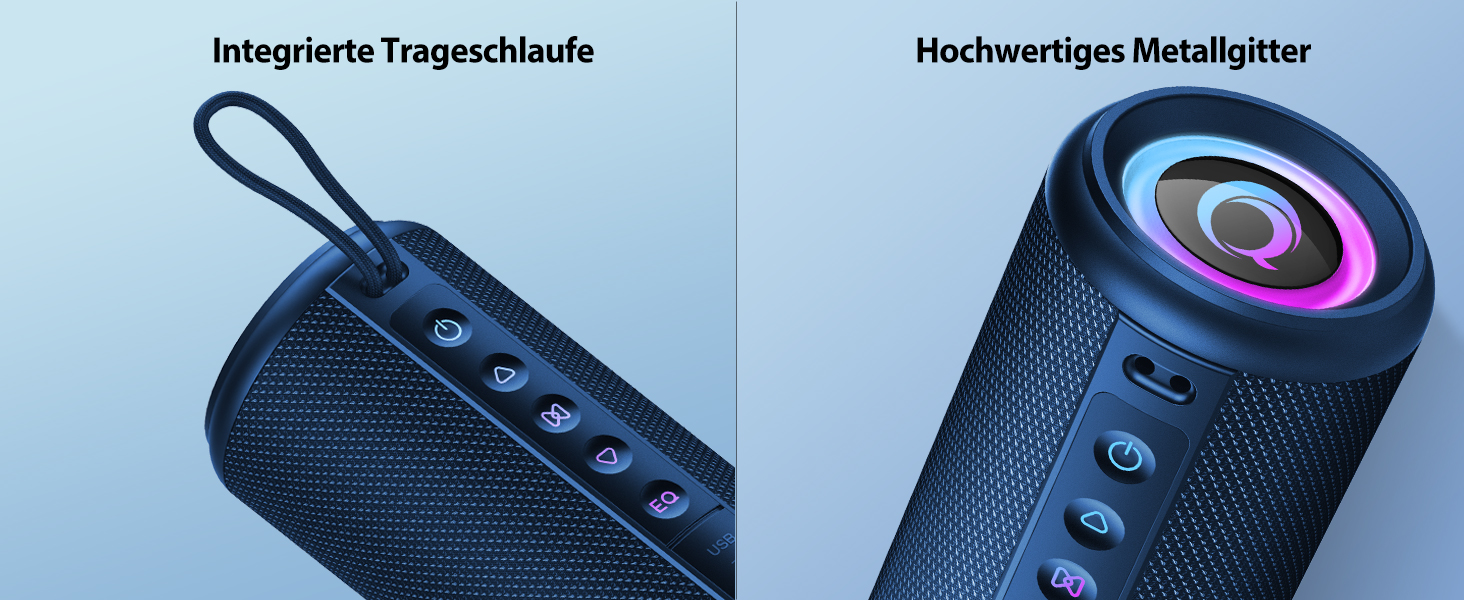 Bluetooth колонка 2026 з RGB підсвіткою, портативна, водонепроникна IP7, 20 годин роботи, з мікрофоном, для спорту, саду, вулиці - блакитна