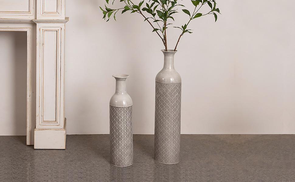 Vintage Black Tall Floor Vase Set of 3 - 68/51/41cm Metal Honeycomb Texture Matte Floor Standing Vase for Living Room, Dining Room, Bedroom, Hallway, Office - Indoor Decorative Vase