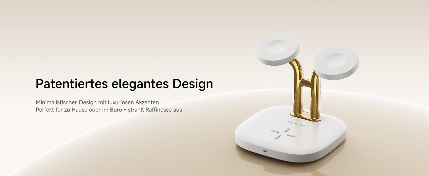 Зарядна станція SwanScout Doppel Watch 704A для Apple Watch 10/Ultra/9/8/7/6 та AirPods Pro (3.3W, без адаптера, чорний/золотий)