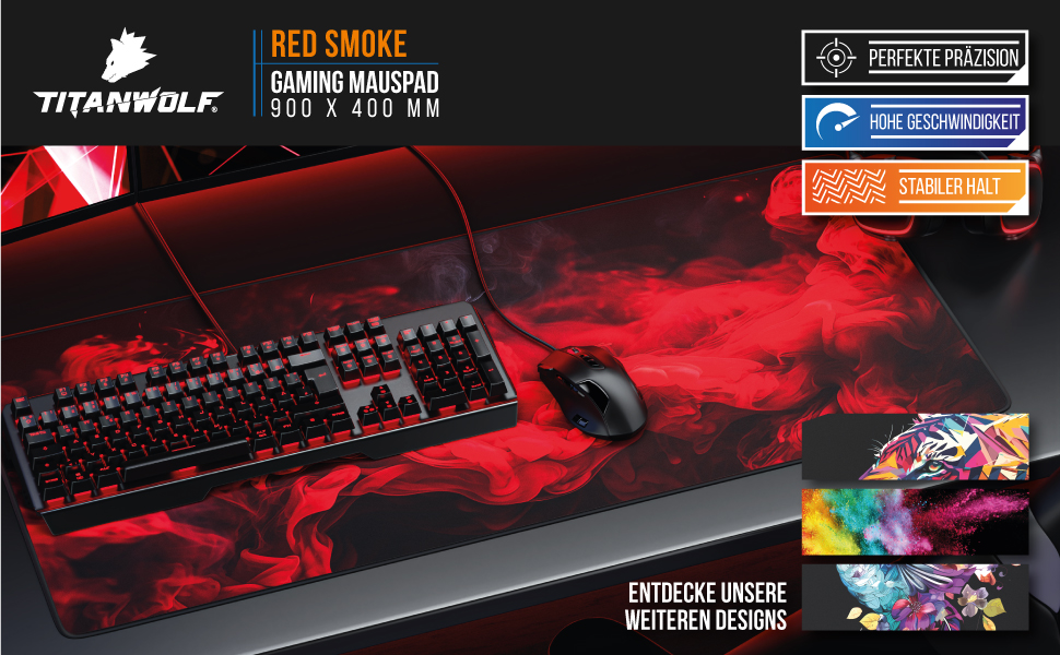 Килимок для миші CSL Titanwolf XXL - 900 x 400 мм - Red Smoke