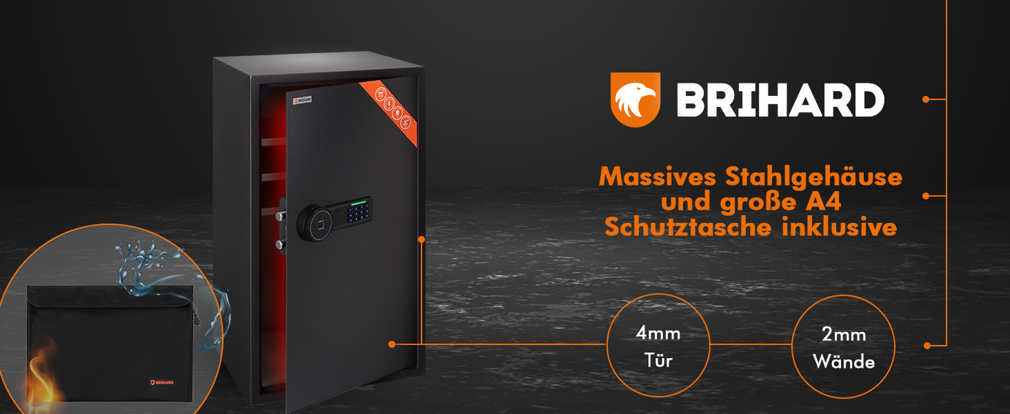 Сейф для дому Business XL Safe Tresor 60л з цифровим та відбитком пальця, вогнестійкий, для документів A4, з 2 полицями