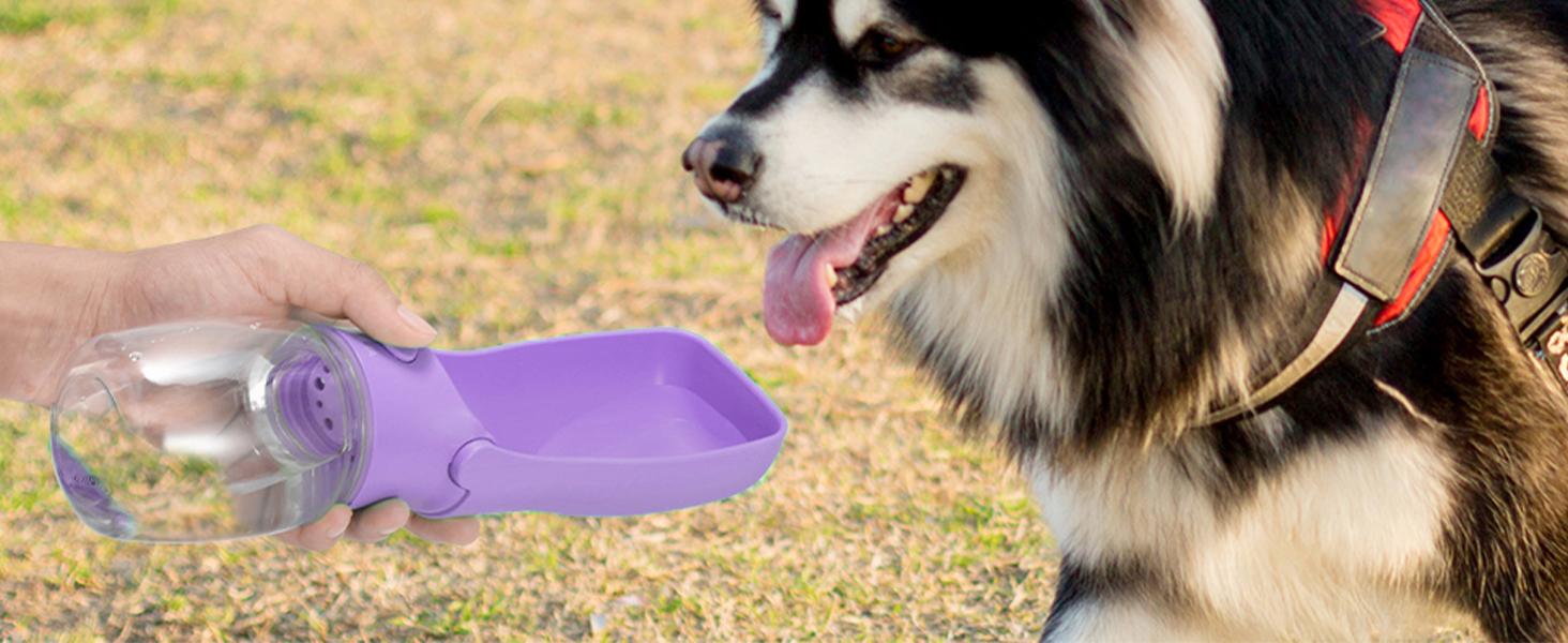 Водяна пляшка для собак на прогулянку 350мл/570мл. Водяна пляшка для цуценят, маленьких, середніх та великих собак. Зручна водяна пляшка для собак, щоб пити в дорозі (Lila)