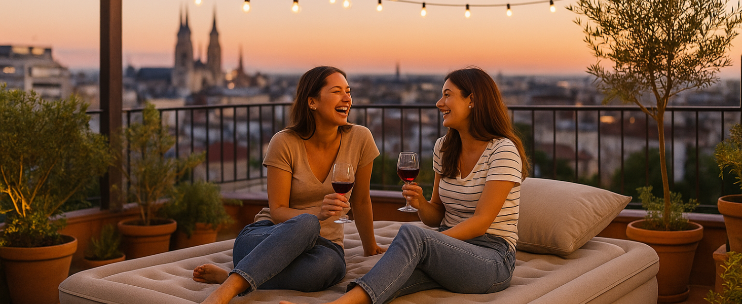 Надувна ліжко 2 особи, самонадувна повітряна матрац з портативним насосом, антизносний матеріал преміум-якості, для кемпінгу та дому. Подвійне ліжко для гостей