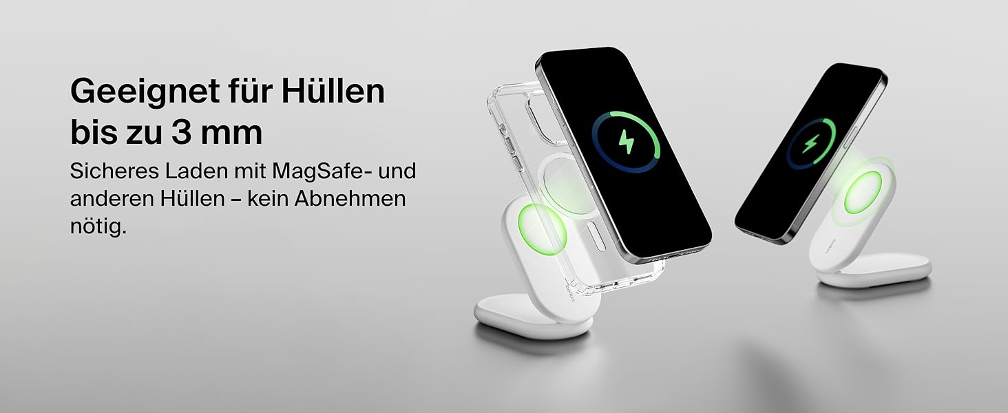 Белкін BoostCharge Магнітний складний бездротовий зарядний пристрій Qi2, 15 Вт, сумісний з MagSafe для iPhone 17, Air, 16, 15, 14, 13, 12, Pixel, з підтримкою Standy-режиму – білий