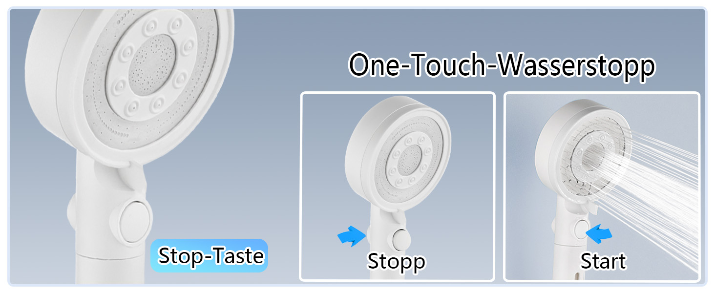 Nafall Shower Head with Filter - High-Pressure Handheld Shower Head with Water Saving Design and 1.5 M Hose, Shower Head with 5 Spray Patterns and Stop Function, Shower Head with Hose, Chrome (White)