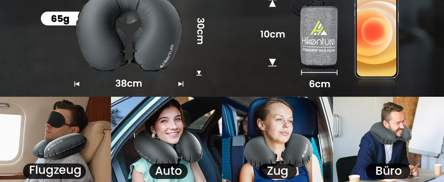 Надувна подушка для шиї HIKENTURE для подорожей літаком, поїздом - ультралегка, сіра