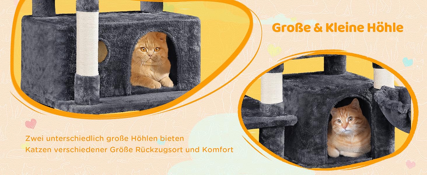 Котячий будиночок Yaheetech 170 см XL: когтеточка, ліжко, гамак, іграшки, сірий