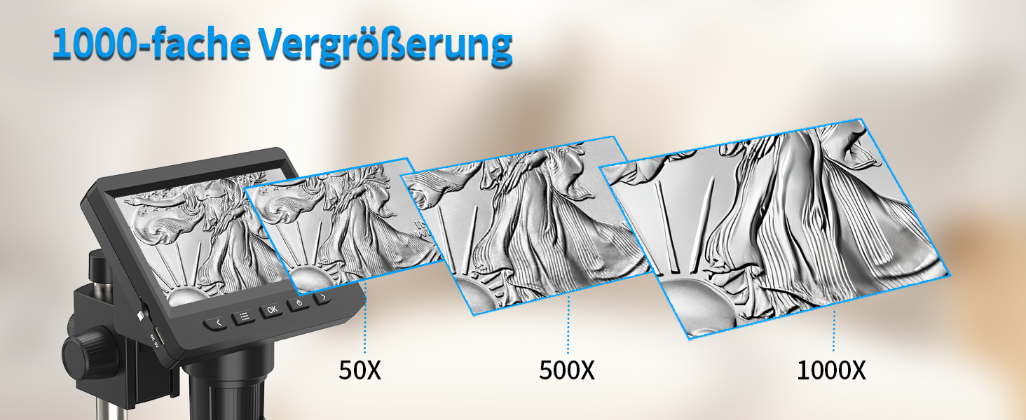 Цифровий мікроскоп AOPICK з LCD екраном, 50X-500X, 4.3 дюйма, 1080P, USB, 8 LED, для дорослих/дітей, сумісний з MacOS/Windows (чорний)