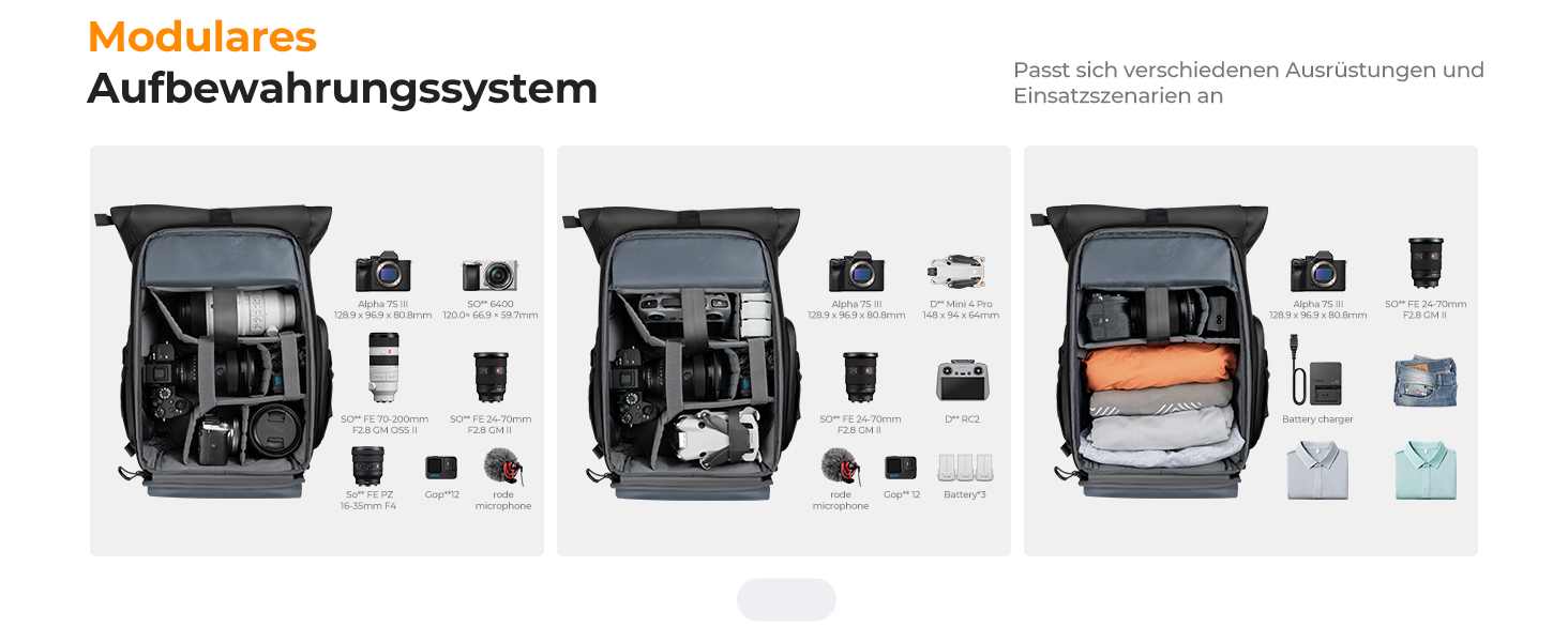 Рюкзак для камери K&F CONCEPT, водонепроникний, великий, з розширеним об'ємом, відділення для ноутбука 15.6 дюймів, для DSLR/SLR камер