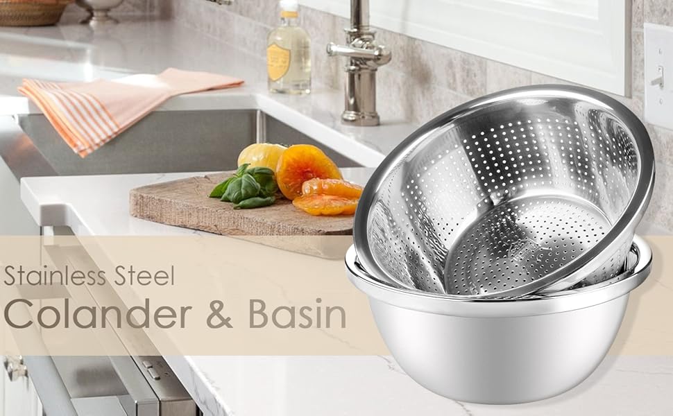 Набір сит Linkidea з нержавіючої сталі 2 шт. з мисками (26 см) для овочів, фруктів, пасти, салатів, миття