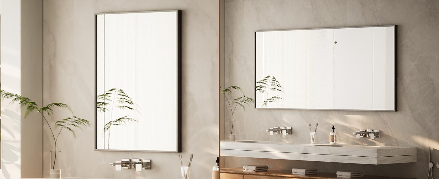 Дзеркало настінне прямокутне BEAUTYPEAK 81x61 см з металевим каркасом, безпечне, для ванної, спальні, вітальні (Чорний)