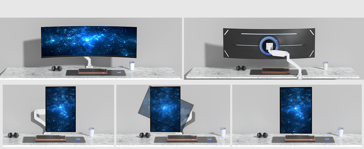 Кронштейн для монітора PUTORSEN Ultrawide 22-57 дюймів, регульований за висотою, настільний тримач до 27 кг, VESA до 200x200 мм, білий
