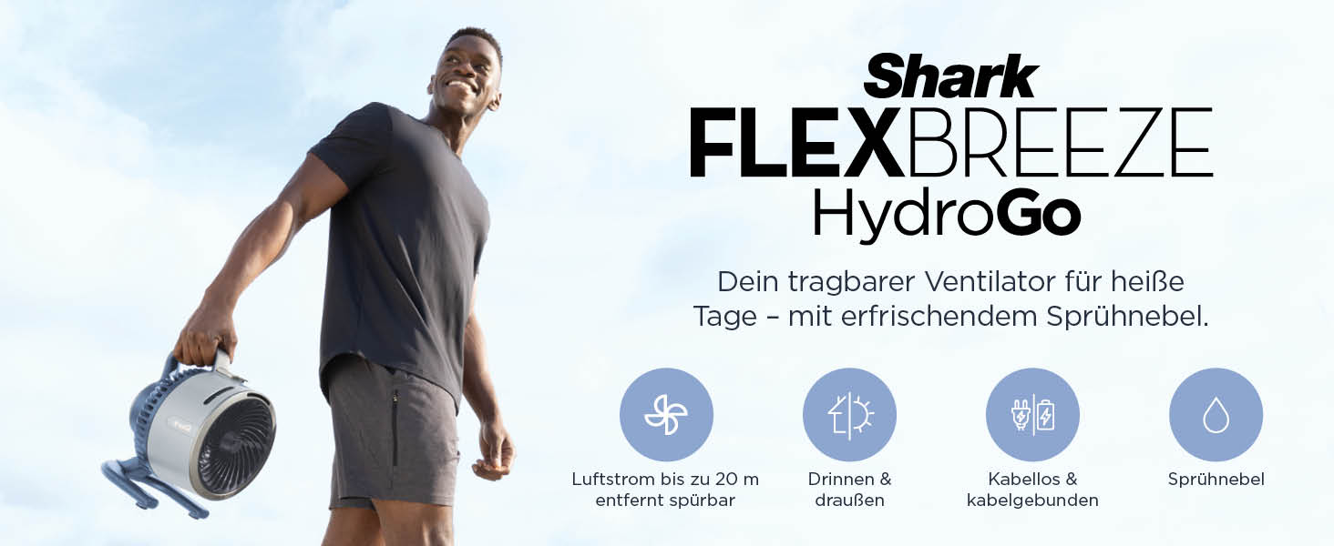 Вентилятор Shark FlexBreeze HydroGo – портативний, тихий, для дому та вулиці, 5 швидкостей, FA050EU
