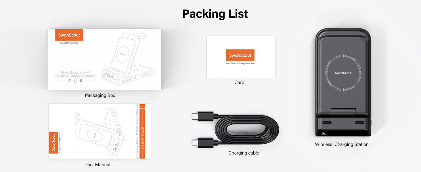 Бездротова зарядна станція 3-в-1 для Google Pixel Watch 3/2, Fitbit Versa 4/3, Sense 2/1, Samsung Galaxy S26 Ultra, iPhone 17 та Pixel Buds Pro 2 - SwanScout 703G2 (Чорний)