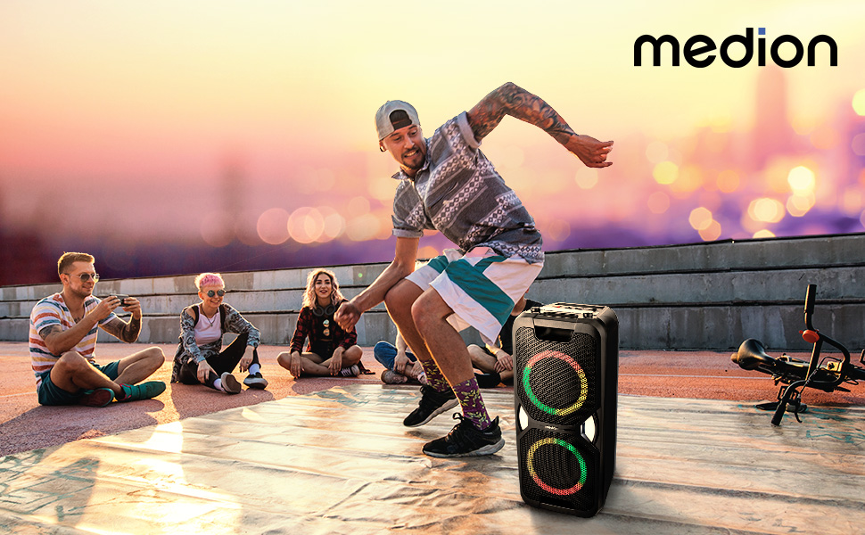 MEDION PE-1 Pure Partybox: портативна Bluetooth колонка з мікрофоном, світлові ефекти, караоке, AUX, USB, радіо, 250 Вт (25 Вт RMS)