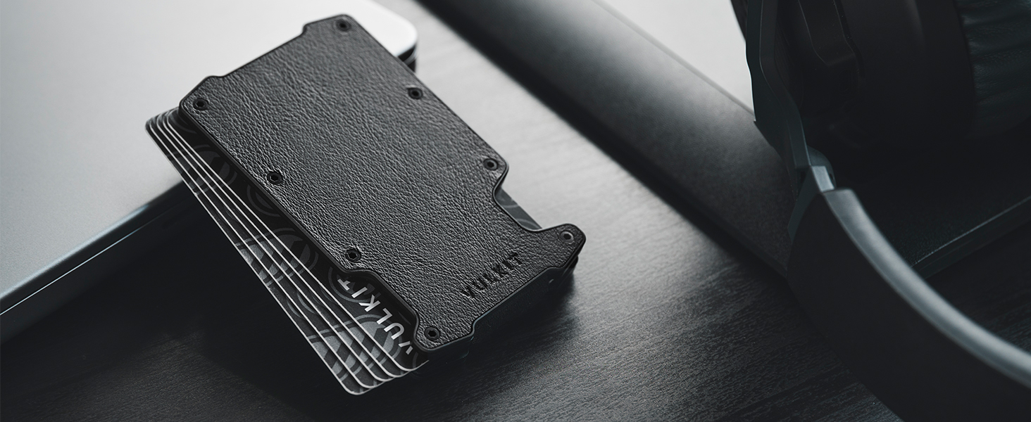 VULKIT: Шкіряне картхолдер з відділенням для грошей, RFID-захистом та Airtag, для чоловіків, Lite-walnut