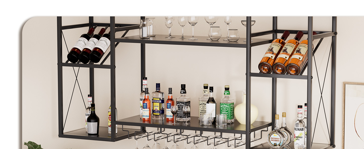 Настінна вітрина для вина UYOYOUS на 2 яруси з металу, 120 см, з 6 тримачами для келихів, барна вітрина для винних пляшок, підвісна вітрина для спиртних напоїв для дому, кухні, їдальні, ресторану, чорна