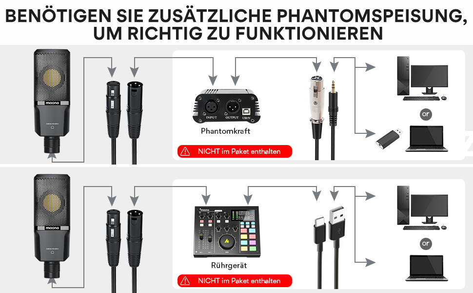 MAONO PM500T XLR Конденсаторний мікрофон з діафрагмою 34 мм, корпус із цинкового сплаву преміум-класу, студійний мікрофон для запису, подкастингу та стрімінгу