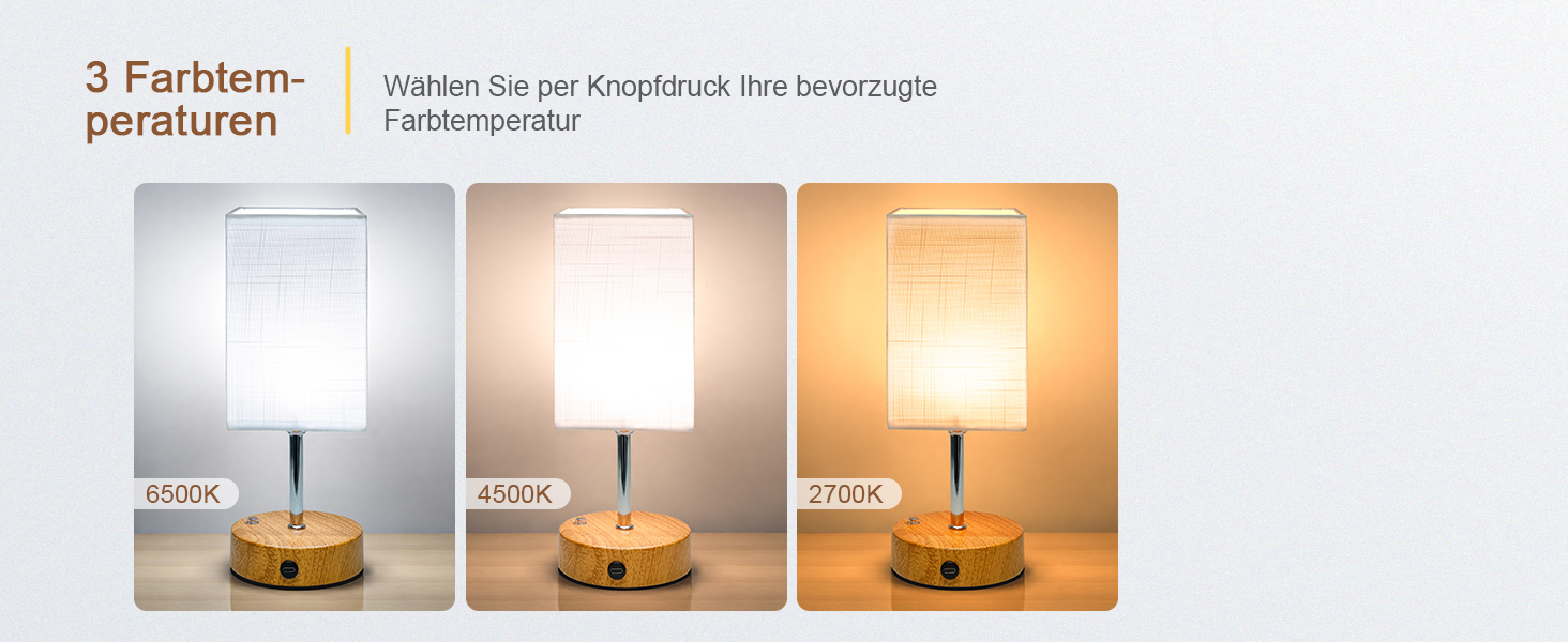 Бездротова настільна лампа TRUMPETS з акумулятором, сенсорне керування, регулювання яскравості, 3 колірні температури, USB-C, 6000mAh, для вітальні/спальні