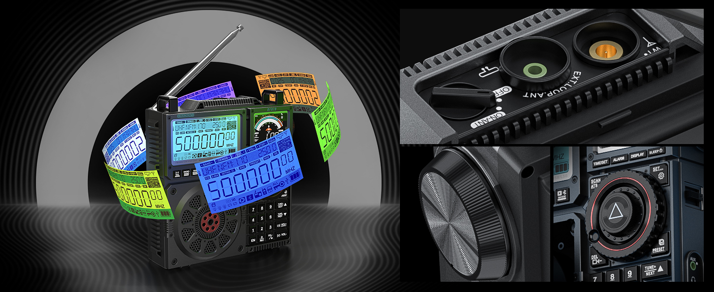 Радіоприймач Raddy RF919 SSB: FM/AM/SW/VHF/UHF/AIR/CB, з тюнером, 3 антени, 5000mAh, сірий