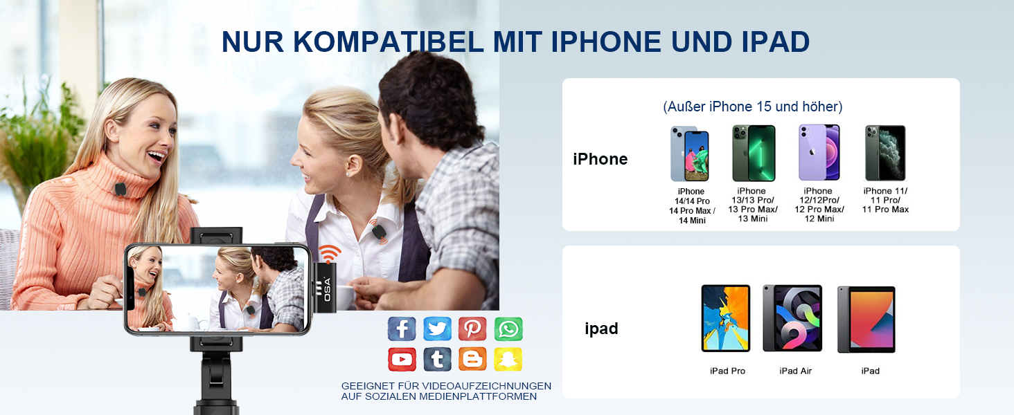 Беспроводной петличный микрофон OSA для iPhone & iPad с шумоподавлением, Lightning, Plug & Play, для интервью, видеоблогинга, YouTube