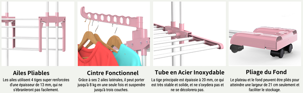 Клатковий сушильник для білизни InnoTic з 4 ярусами та колесами - великий, для дому та вулиці (білий/сірий)