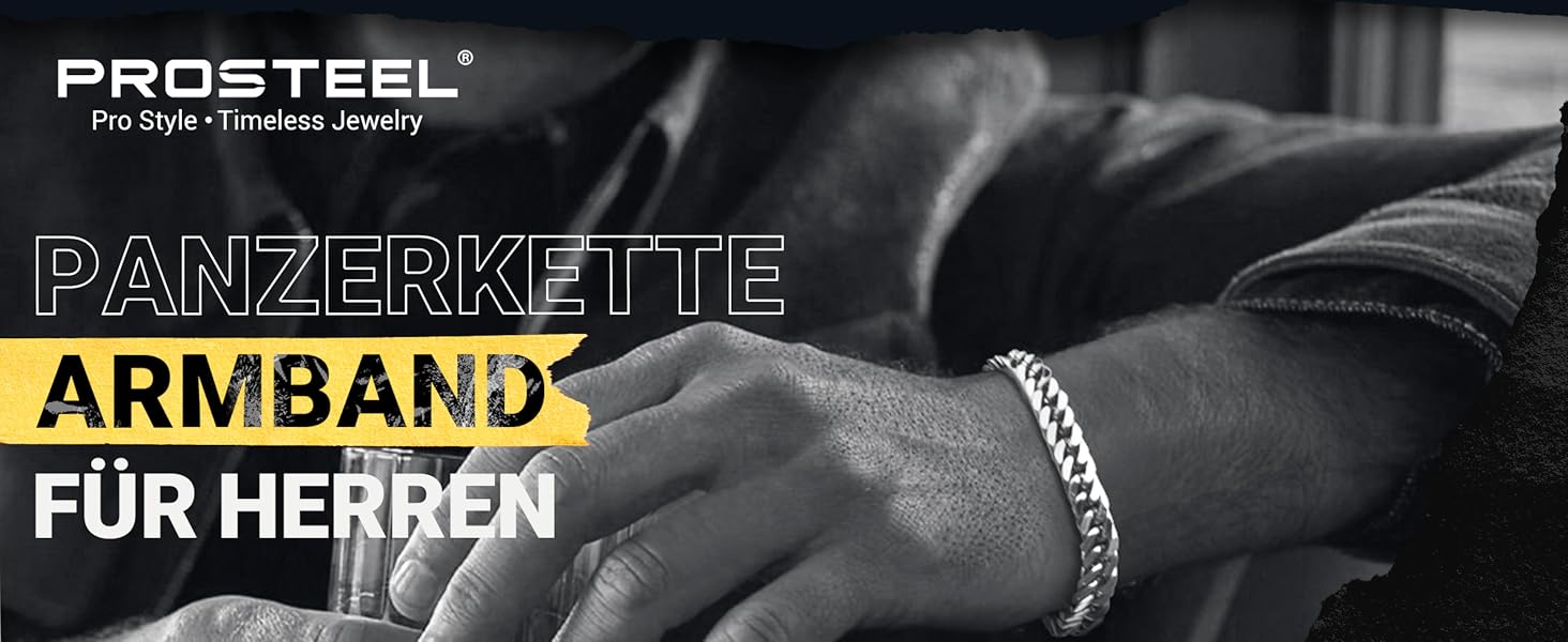 Чоловічий браслет PROSTEEL з нержавіючої сталі з 18K золотом, чорний, ланцюжок 'Panzerkette', важкий, для чоловіків та підлітків, 8 мм/12 мм/16,5 мм/17 мм, срібло, 19 см