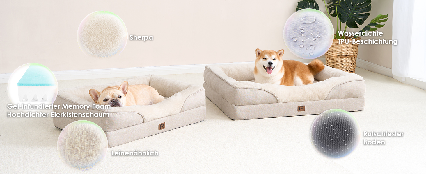 Orthopedic Dog Bed for Large Dogs, Memory Foam, Washable and Waterproof Dog Basket with 4 Sides, Dog Sofa Dog Couch, Non-Slip, 106.5x76x18.5 cm (91 x 68 x 17.5 cm (L x W x H), Beige)