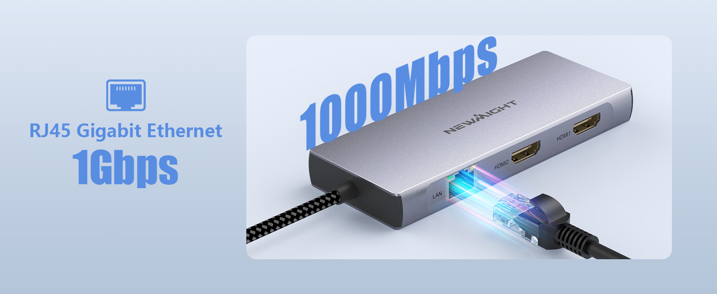 Док-станція для ноутбука Newmight з двома HDMI, підтримка 2 моніторів 4K, Ethernet 1 Gbps, PD 100W, 3 USB 3.0, SD/TF Reader, USB-C, сірий (HP/Dell)