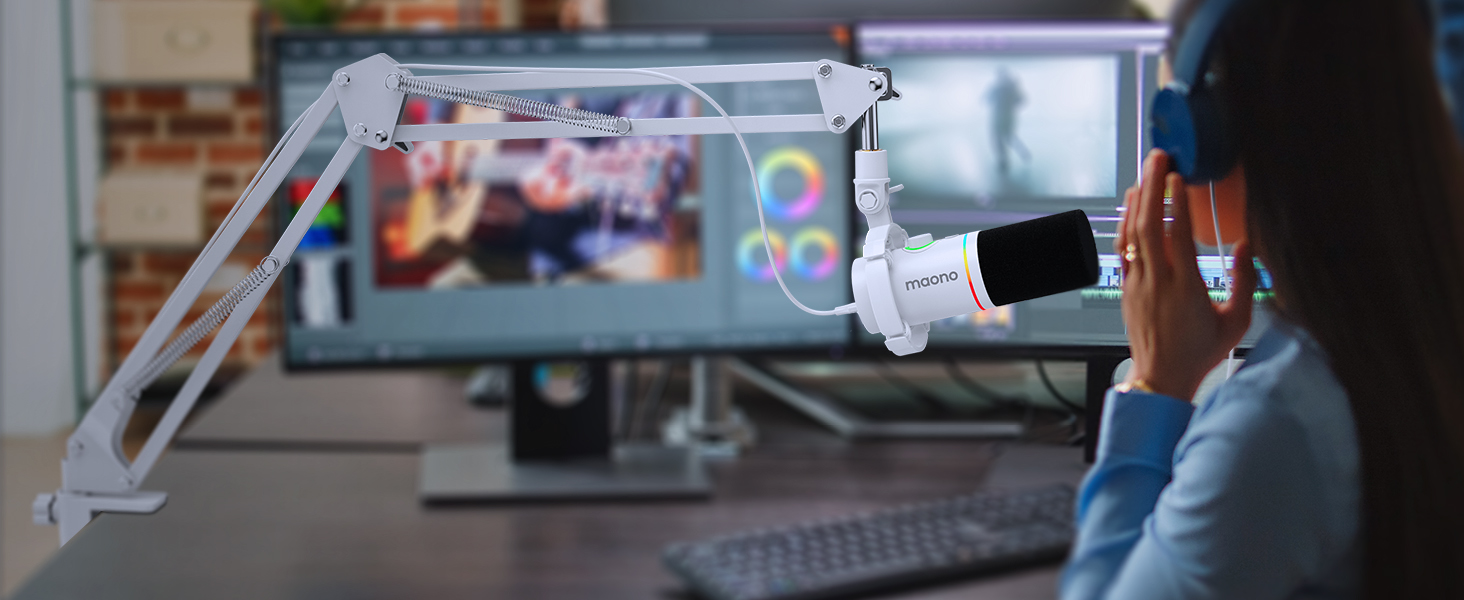 Мікрофонний тримач Maono BA20, чорний: регульований штатив для подкастів, геймінгу, стрімінгу та запису – з кріпленням до столу та адаптером 3/8' - 5/8'