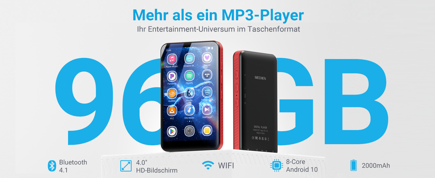 MP3 плеєр Mechen 96GB Bluetooth Android з Wi-Fi, 4.0