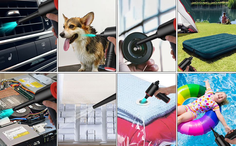 Електричний пилосос для повітряного продування BUDOCI, 3 швидкості, 100000 об/хв, 6000 mAh, з LED-підсвічуванням, для чищення ПК, клавіатури, диванів, офісної техніки, авто (чорно-червоний)