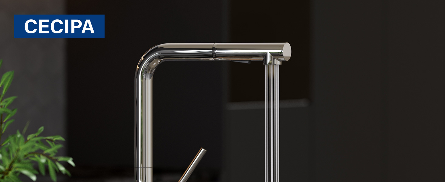 Кран кухонний CECIPA X203B чорний з висувною лійкою, 360° обертання, двома режимами струменя, з нержавіючої сталі