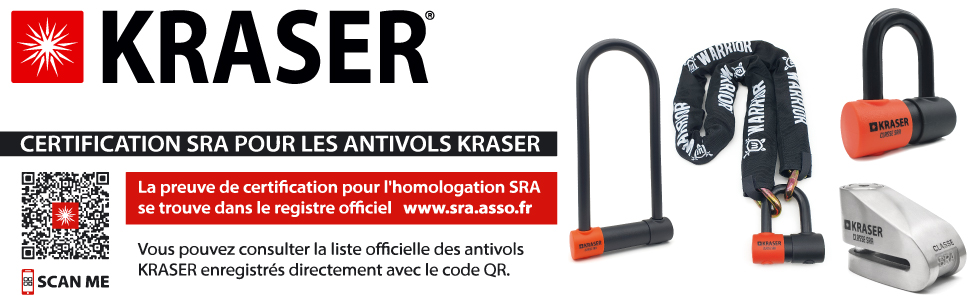 Замок на гальмівний диск KRASER KR114S для мотоцикла з сертифікатом SRA, протиугінний, подвійний замок 14 мм, 3 ключі, нагадувальний кабель, нержавіюча сталь