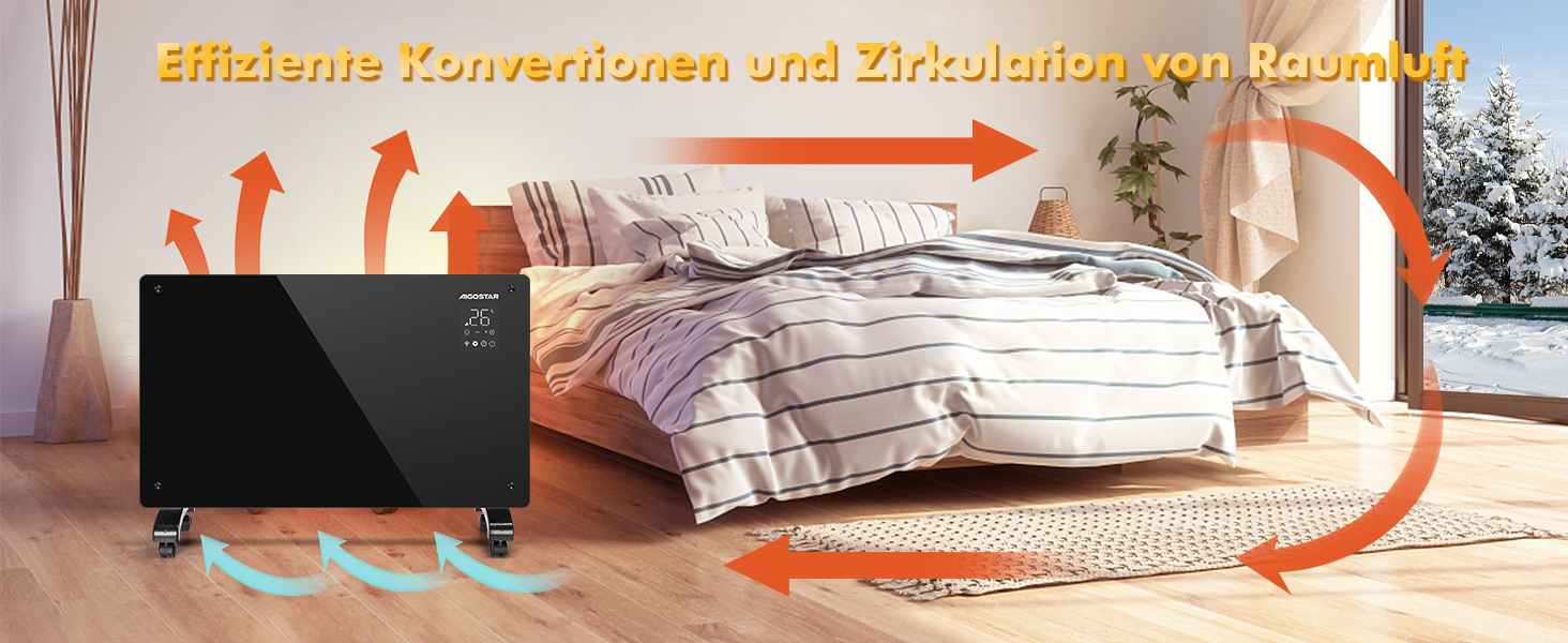 Електричний конвектор Aigostar з термостатом та Wi-Fi, 2000W, для приміщень до 30 м², чорний