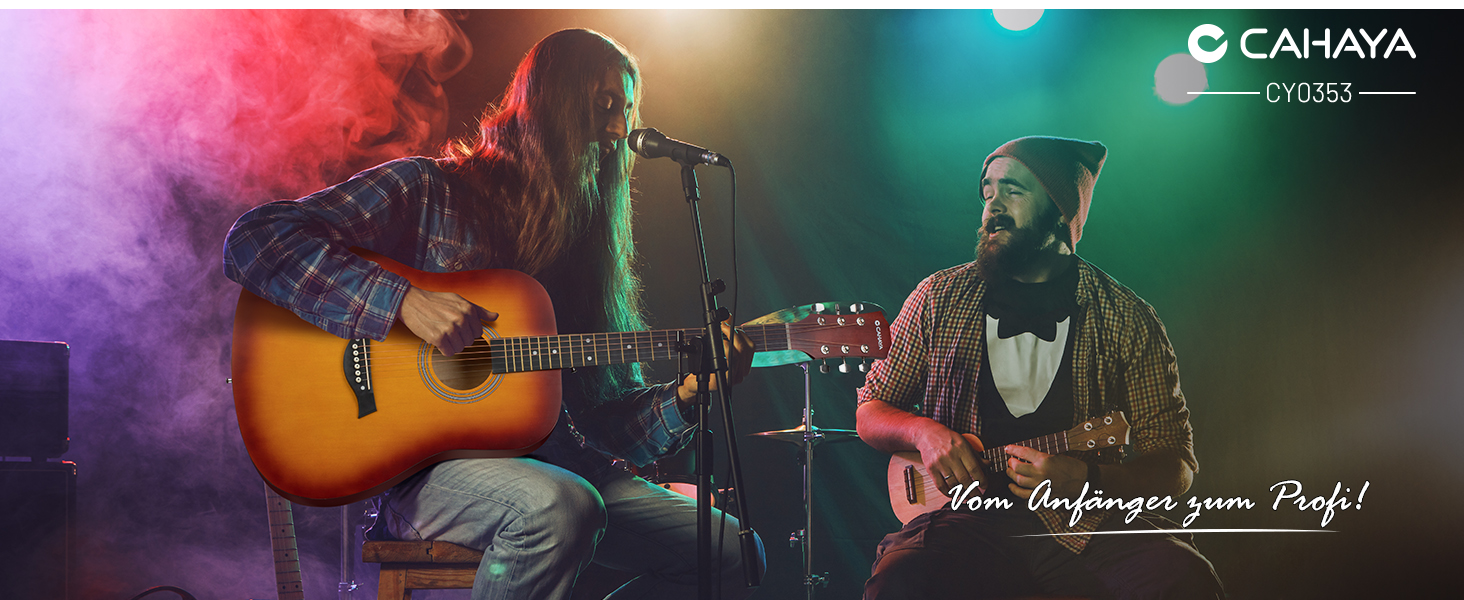 Акустична гітара CAHAYA Lindenholz CY0354: Комплект для початківців, дітей та дорослих, з чохлом, запасними струнами, каподастром, медіаторами та наклейками на лади