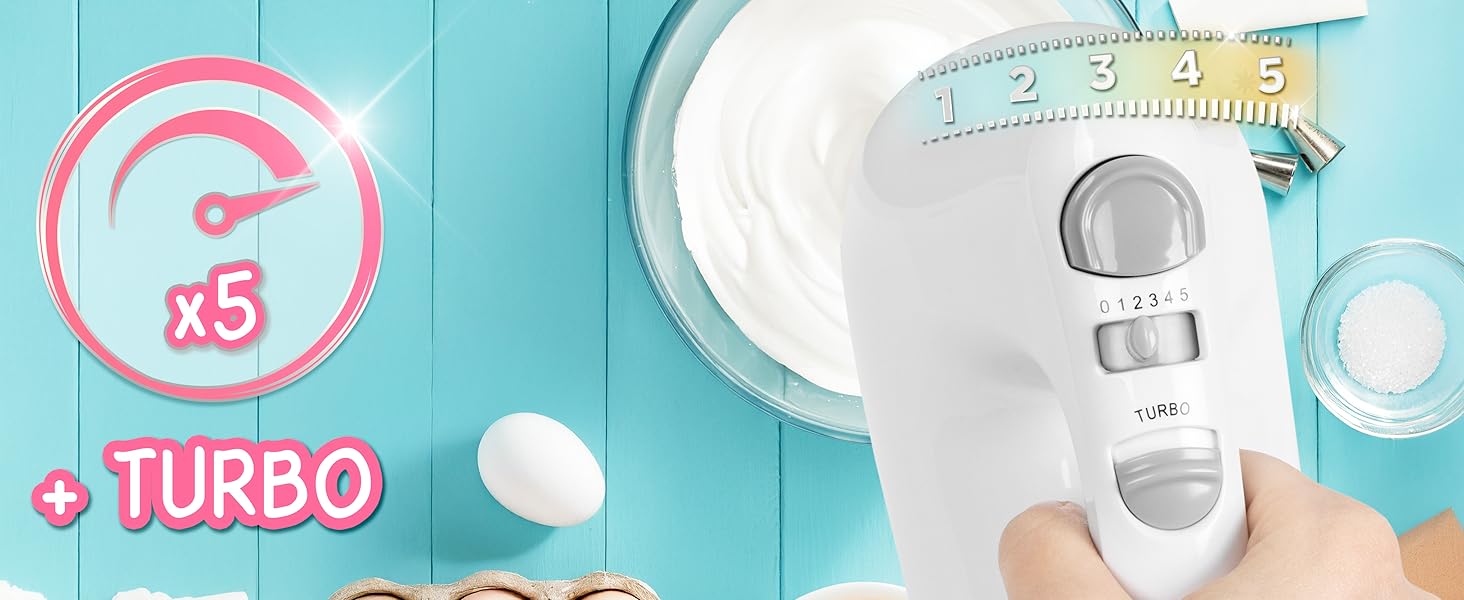 Електричний ручний міксер Duronic 400W з набором насадок: вінчики, гаки для тіста, міксер для випічки, тіста та збивання яєць