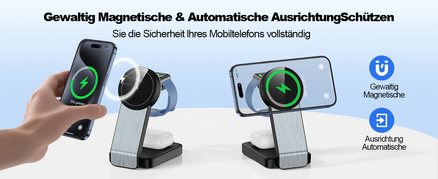 3-в-1 Станція Бездротової Зарядки: iPhone, Apple Watch, AirPods (Біла/Чорна)