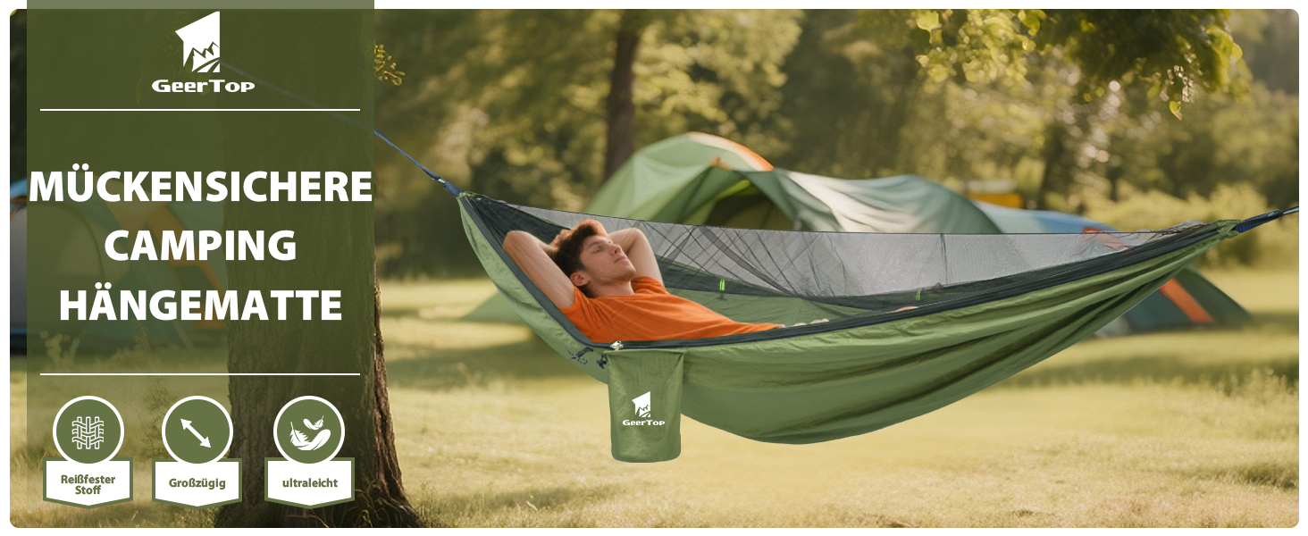 Гамак GEERTOP з москітною сіткою, 300 кг вантажопідйомність, для кемпінгу, походів, виживання, подорожей, саду