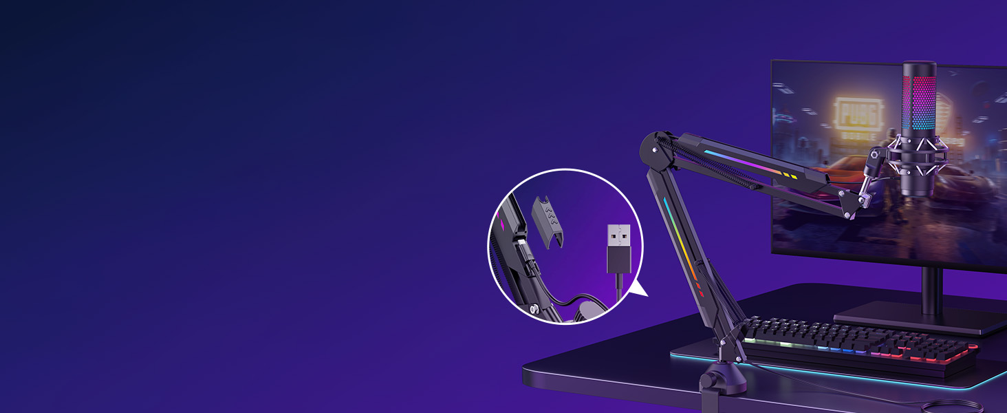 Кріплення для мікрофона TONOR T90 з RGB підсвічуванням, регульоване через APP, 11 режимів світла, сумісне з усіма мікрофонами