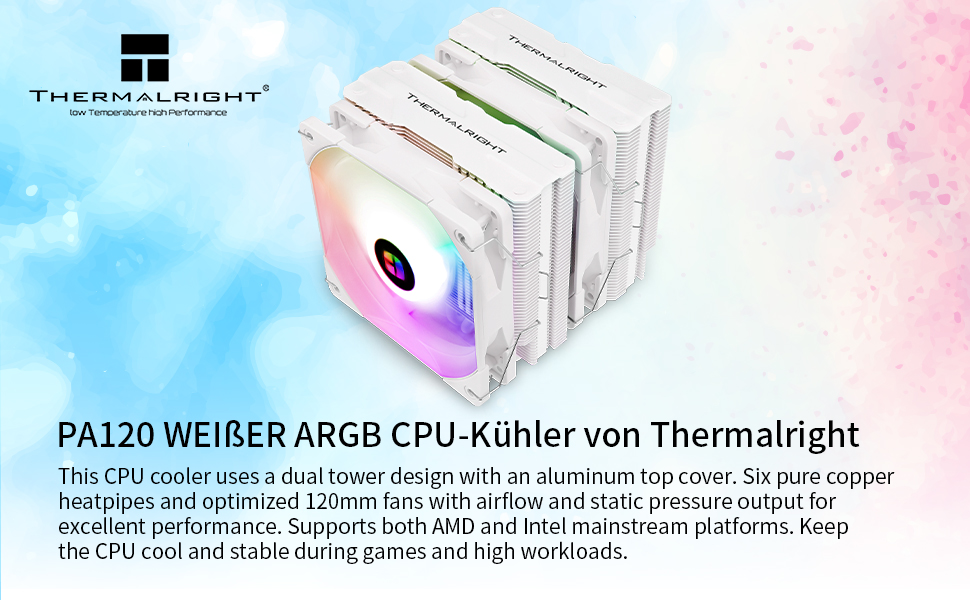 Кулер для процесора Thermalright Peerless Assassin 120 SE White ARGB, 6 теплових трубок, 2 вентилятори 120мм PWM, для AMD AM4/AM5, Intel LGA 1700/1200/115x/2011