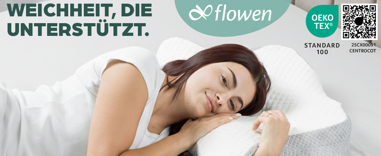 Ортопедична подушка для шиї Flowen з ефектом пам'яті (Memory Foam), ергономічна подушка від болю в шиї та хропіння зі знімним чохлом